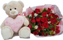 Bouquet de 24 Rosas con Peluche